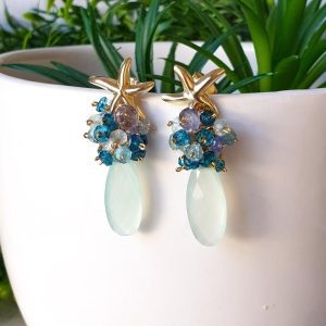 Colgante de racimo calcedonia aqua, topacios azul, iolita y apatito