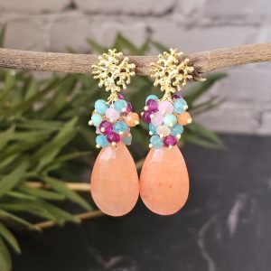 Pendientes de medio racimo en jade naranja y multicolor